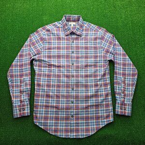 Peter Millar Shirt Mens Medium Blue‎ Red Plaid Flannel Button Up Long Sleeve